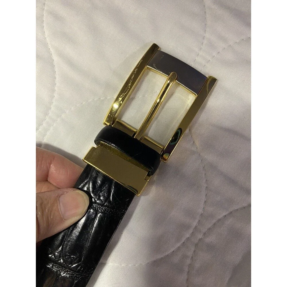 Men’s Belt Size 40 Crocodile Genuine Leather Italy Belt Gold / Silver Tone